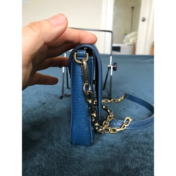 Tory Burch Blue Leather Robinson Chain Crossbody Bag wallet on chain - Picture 4 of 11